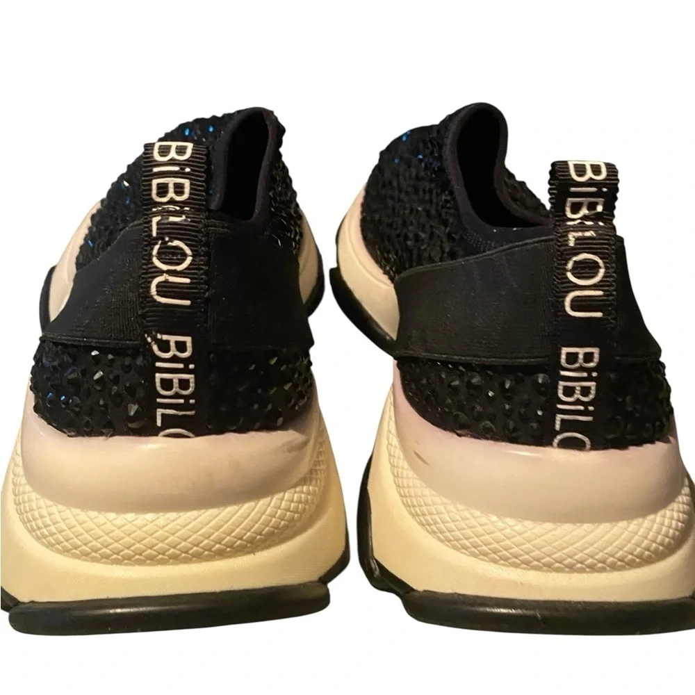 Anthropologie Bibi Lou Black Rhinestones Slip On Fashion Sneakers